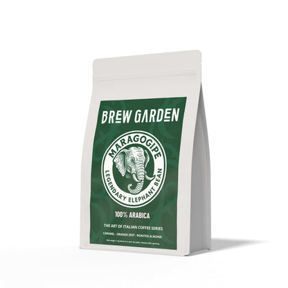 Brew Garden coffee bag with elephant design on a white background