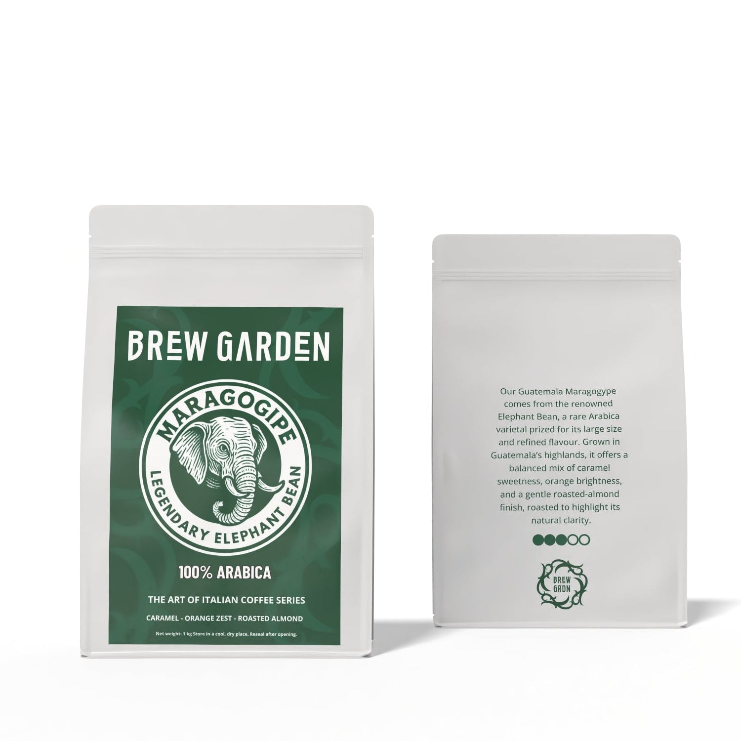 Brew Garden Haragogipe coffee package on a white background